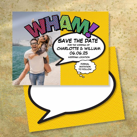 WHAM Foto Save the Date Leuk Modern Stripboek Aankondigingskaart