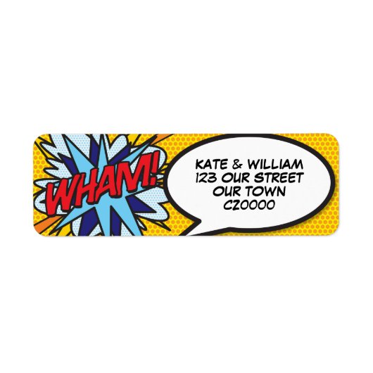 WHAM Fun Retro Comic Book Pop Art Address Etiket (Voorkant)