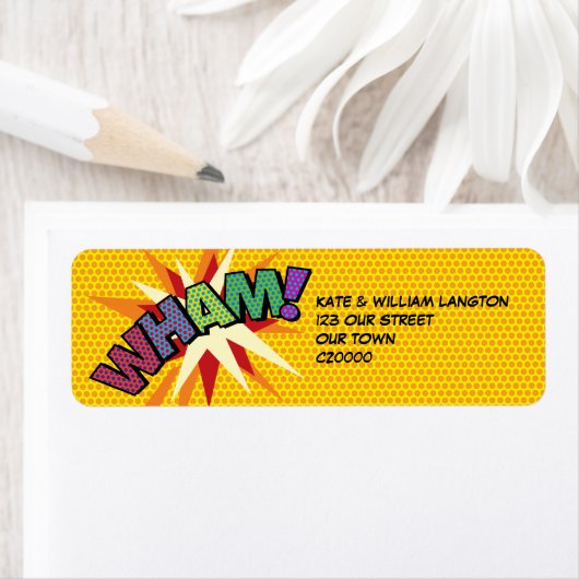 WHAM Fun Retro Comic Book Pop Art Address Etiket (Insitu)
