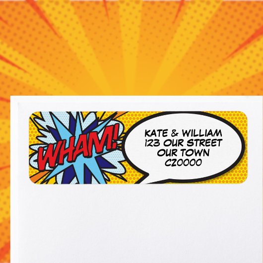 WHAM Fun Retro Comic Book Pop Art Address Etiket