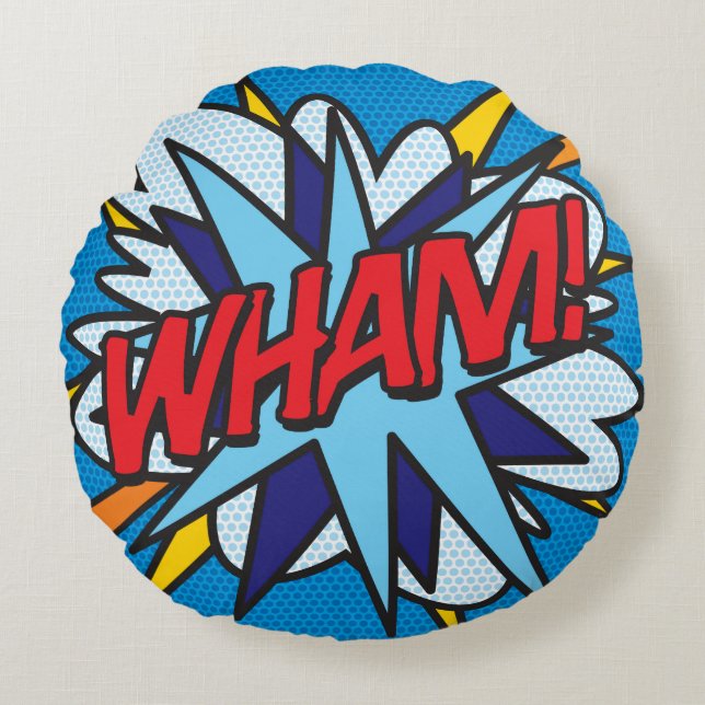 WHAM KA-POW Fun Retro Stripboek Pop Art Rond Kussen (Voorkant)