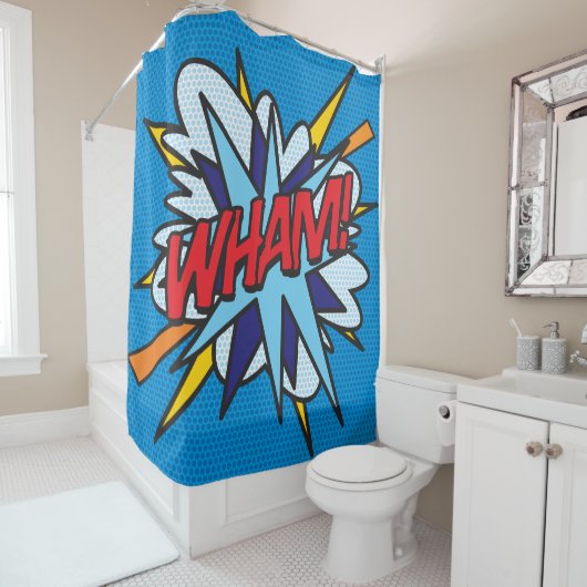 WHAM Leuke Retro Stripboek Pop Art Douchegordijn (In situ)