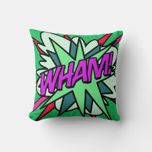 WHAM Modern Koel Pret Comic Strip Groen Kussen