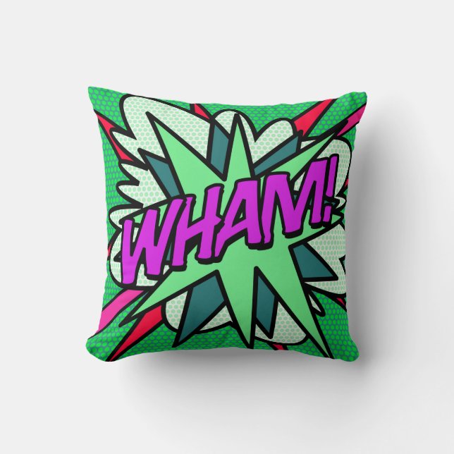 WHAM Modern Koel Pret Comic Strip Groen Kussen (Voorkant)