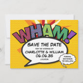 WHAM Save the Date Fun Retro Comic Book Pop Art Kaart (Voorkant)