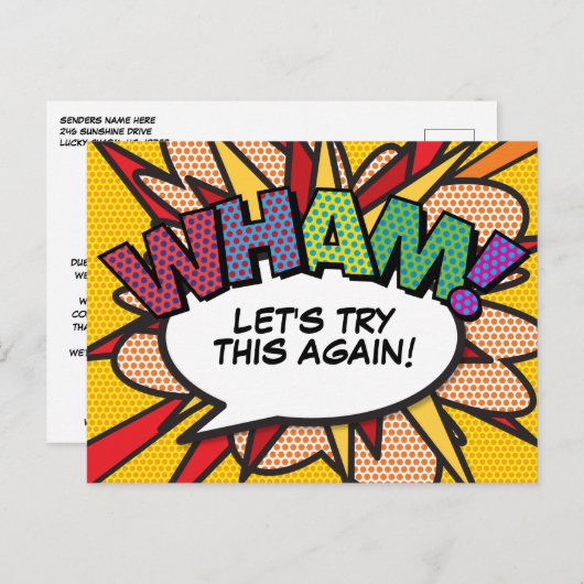 WHAM Uitgestelde Datumswijziging Comic Book Pop Ar Aankondigingskaart (Voorkant / Achterkant)