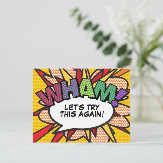 WHAM Uitgestelde Datumswijziging Comic Book Pop Ar Aankondigingskaart (Staand voorkant)