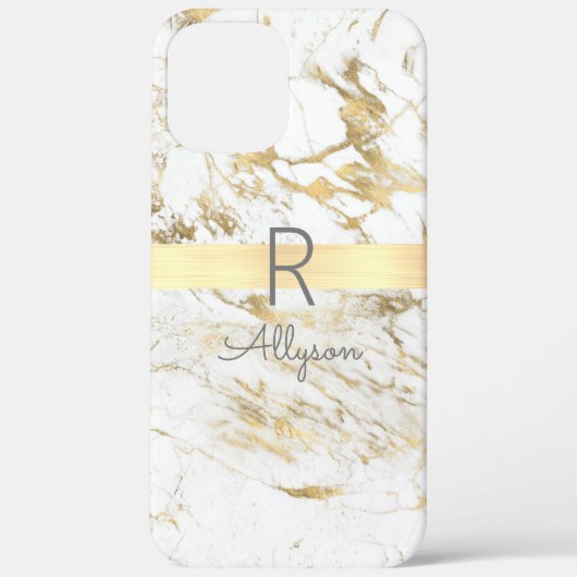 Whand Gold Marble Gold Bar, DIY Grey Name Monogram Case-Mate iPhone Case (Achterkant)