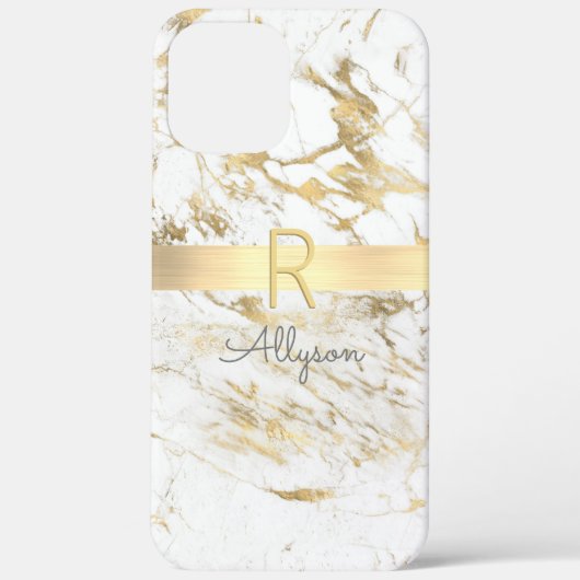 Whand Gold Marble Gold Bar, DIY Grey Name Monogram Case-Mate iPhone Case (Achterkant)
