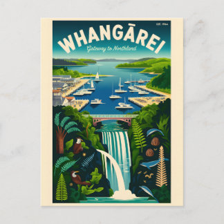 Whangārei Nieuw-Zeeland Retro Reisposter Kunst Feestdagenkaart