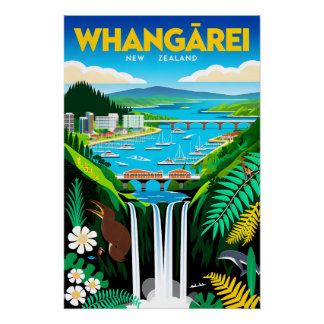 Whangārei Nieuw-Zeeland Retro Reisposter Kunst Perfect Poster