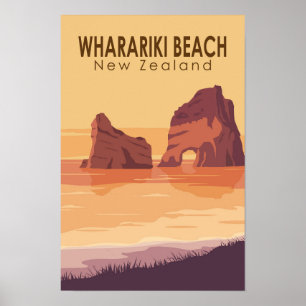 Wharariki Beach Nieuw-Zeeland Reizen Vintage Kunst Poster