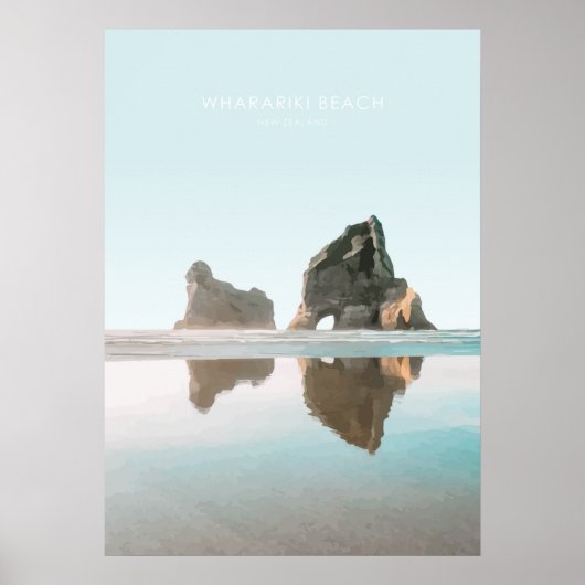 Whariki Beach, New Zealand Travel Artwork Poster (Voorkant)