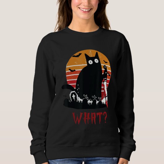 What a Black cat holding a knife Cat Tee Trui (Voorkant)