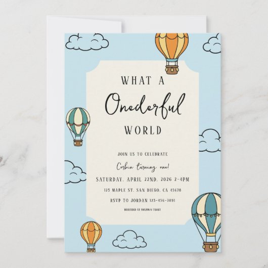 What a Onederful World Birthday Party Invitation Kaart (Voorkant)