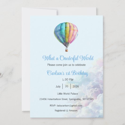 What a Onederful World Invitation, 1st Birthday Kaart (Voorkant)