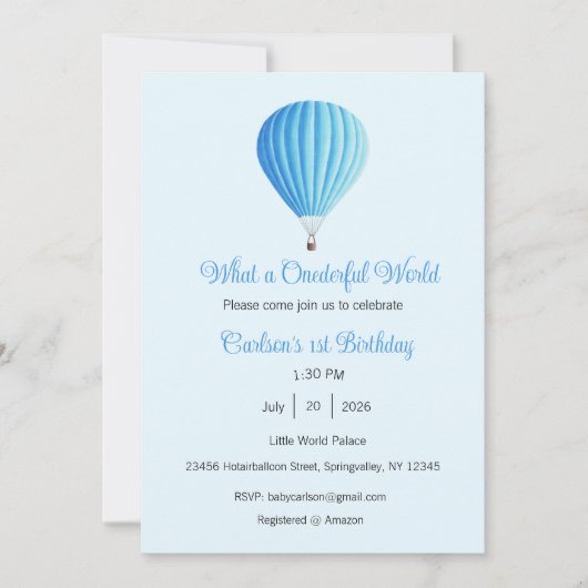 What a Onederful World Invitation, 1st Birthday Kaart (Voorkant)