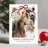 What a Year Christmas Red Bow Year in Review Photo Feestdagenkaart