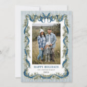 What a Year Dusty  Blue Bow Christmas 13 Photo Feestdagenkaart (Voorkant)