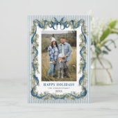 What a Year Dusty  Blue Bow Christmas 13 Photo Feestdagenkaart (Staand voorkant)