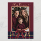 What A Year family Photo Red Plaid Holiday Card Kaart (Voorkant)