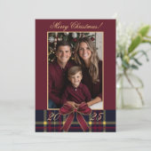 What A Year family Photo Red Plaid Holiday Card Kaart (Staand voorkant)