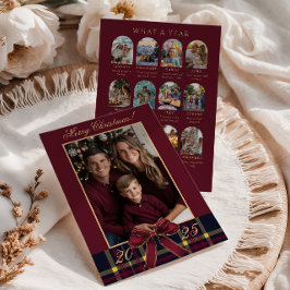What A Year family Photo Red Plaid Holiday Card Kaart