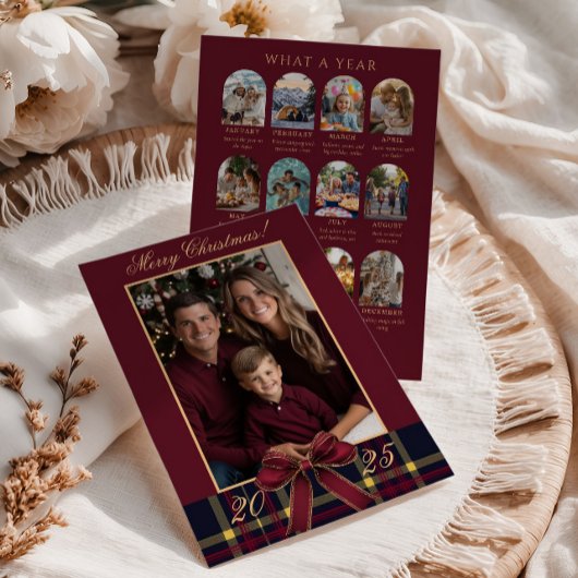 What A Year family Photo Red Plaid Holiday Card Kaart