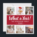 What A Year! Foto van Collage Christmas Feestdagenkaart<br><div class="desc">Spread some christmas cheer to your friends and familiy with these gorgeous foto christmas cards. Featuring 6 fotographs,  a deep berry red banner,  with white text that reads,  'What a Year!',  the family name and the date.</div>