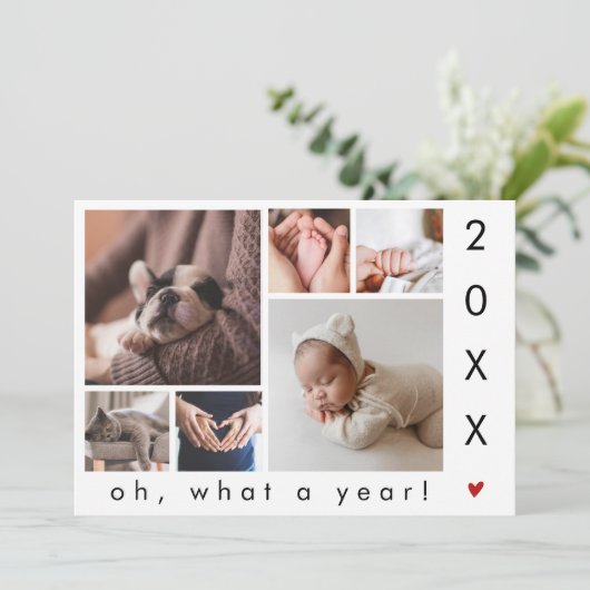 What a Year! Modern Simple 6 Photo Collage Feestdagenkaart (Staand voorkant)