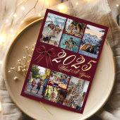 What A Year Photo Collage Wine Red Christmas Card Folie Uitnodiging