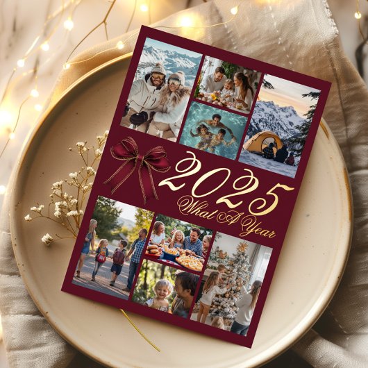 What A Year Photo Collage Wine Red Christmas Card Folie Uitnodiging