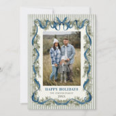 What a Year Sage Green Blue Bow Christmas 13 Photo Feestdagenkaart (Voorkant)