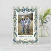 What a Year Sage Green Blue Bow Christmas 13 Photo Feestdagenkaart (Staand voorkant)