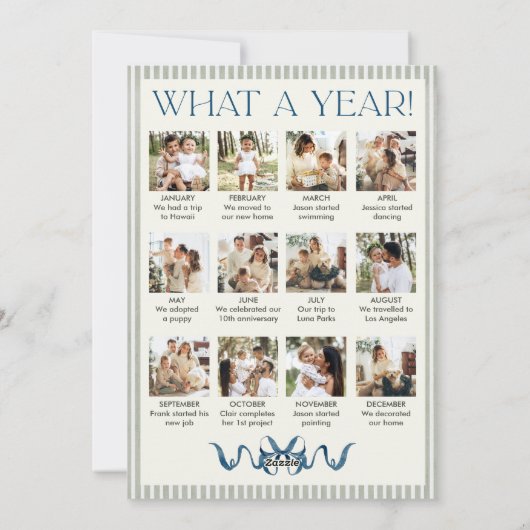 What a Year Sage Green Blue Bow Christmas 13 Photo Feestdagenkaart (Achterkant)