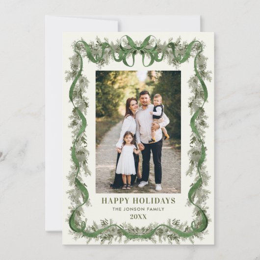 What a Year Sage Green Pine Bow Christmas 13 Photo Feestdagenkaart (Voorkant)