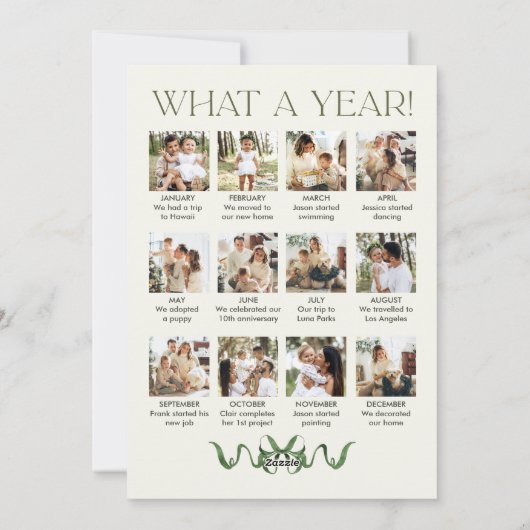 What a Year Sage Green Pine Bow Christmas 13 Photo Feestdagenkaart (Achterkant)