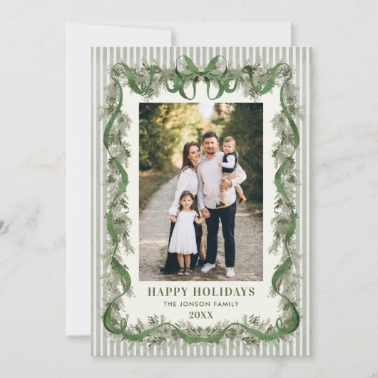 What a Year Sage Green Pine Bow Christmas 13 Photo Feestdagenkaart (Voorkant)