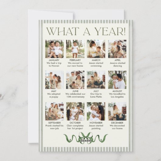 What a Year Sage Green Pine Bow Christmas 13 Photo Feestdagenkaart (Achterkant)