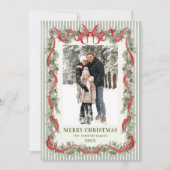 What a Year Sage Green Red Bow Christmas 13 Photo Feestdagenkaart (Voorkant)