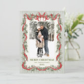 What a Year Sage Green Red Bow Christmas 13 Photo Feestdagenkaart (Staand voorkant)