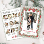 What a Year Sage Green Red Bow Christmas 13 Photo Feestdagenkaart