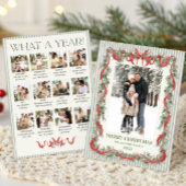 What a Year Sage Green Red Bow Christmas 13 Photo Feestdagenkaart