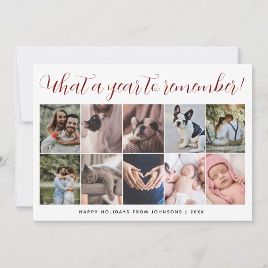 What a Year Script 10 Photo Collage Christmas Feestdagenkaart (Voorkant)