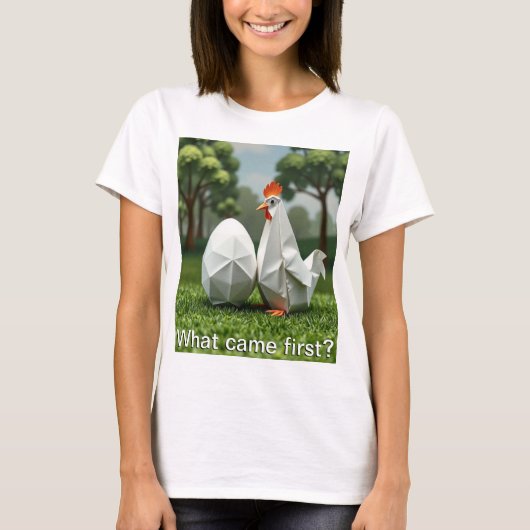What came first the chicken or the egg? t-shirt (Voorkant)