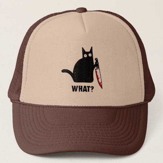 What cat murder with knife  horror cat halloween trucker pet (Voorkant)