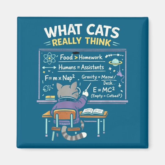 What Cats Really Think Physics Graphic Art Magneet (Voorkant)
