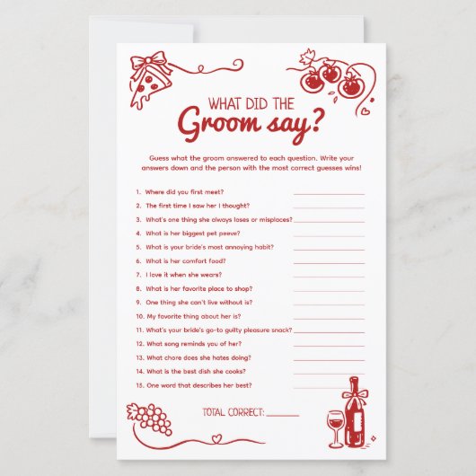 What Did The Groom Say Bridal Party Activity Card (Voorkant)