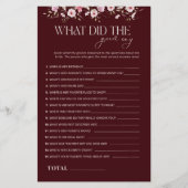 What Did the Groom Say BridalShower Game, Burgundy (Voorkant)