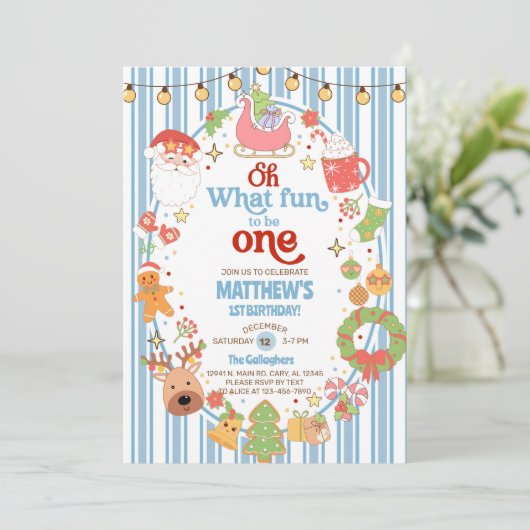 What fun to be One boy 1st birthday invite. Kaart (Staand voorkant)
